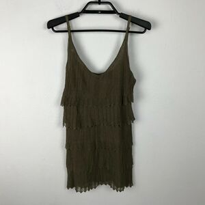 Cache Green Brown Layered Sweater Knit Tank Top Adjustable Straps Womens Size S